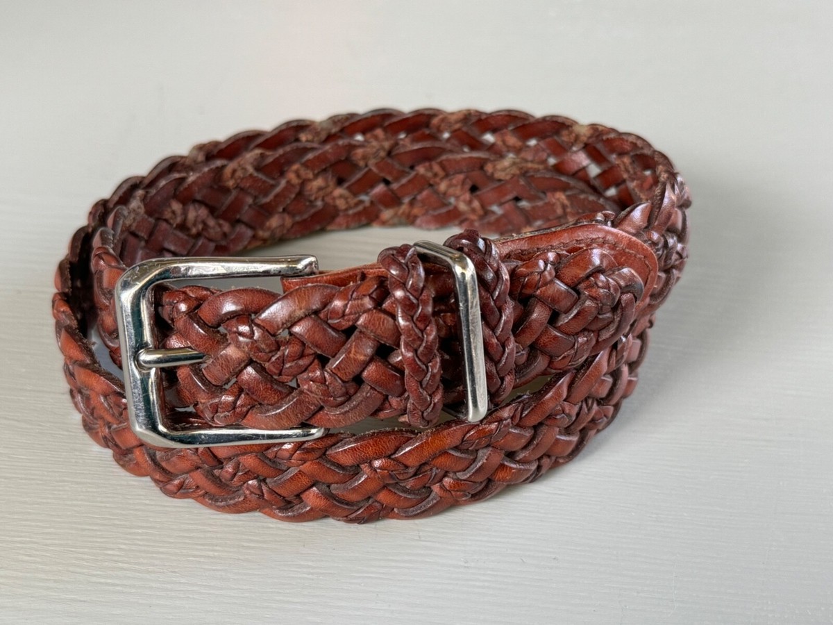 Talbots Brown Leather Belt Woven Braided Womens Medium 37 display picture 1