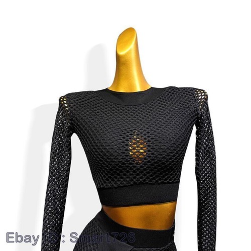 Black Striped Latin Dance Skirt Dancing Performance Women Tops Ballroom Dress - Picture 7 of 27