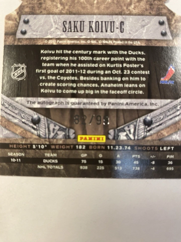 Saku Koivu Auto /99 - 2011-12 Panini Crown Royale Hockey Anaheim Ducks - Image 3 of 3
