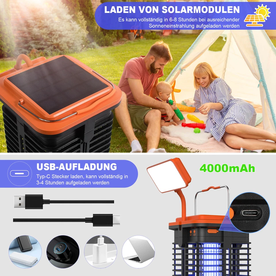 Solar LED Moskito-Killer Insektenvernichter Elektrisch USB Lampe Mückenfalle DHL - Bild 3 von 4