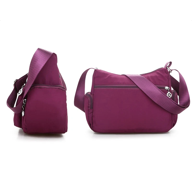 Women Single Shoulder Bag Waterproof Nylon Crossbody Bags Multi Pocket Purple - Imagem 4 de 4