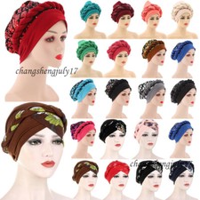 African Sequins Muslim Women Braids Hijab Chemo Cap Headscarf Bonnet Turban Hat
