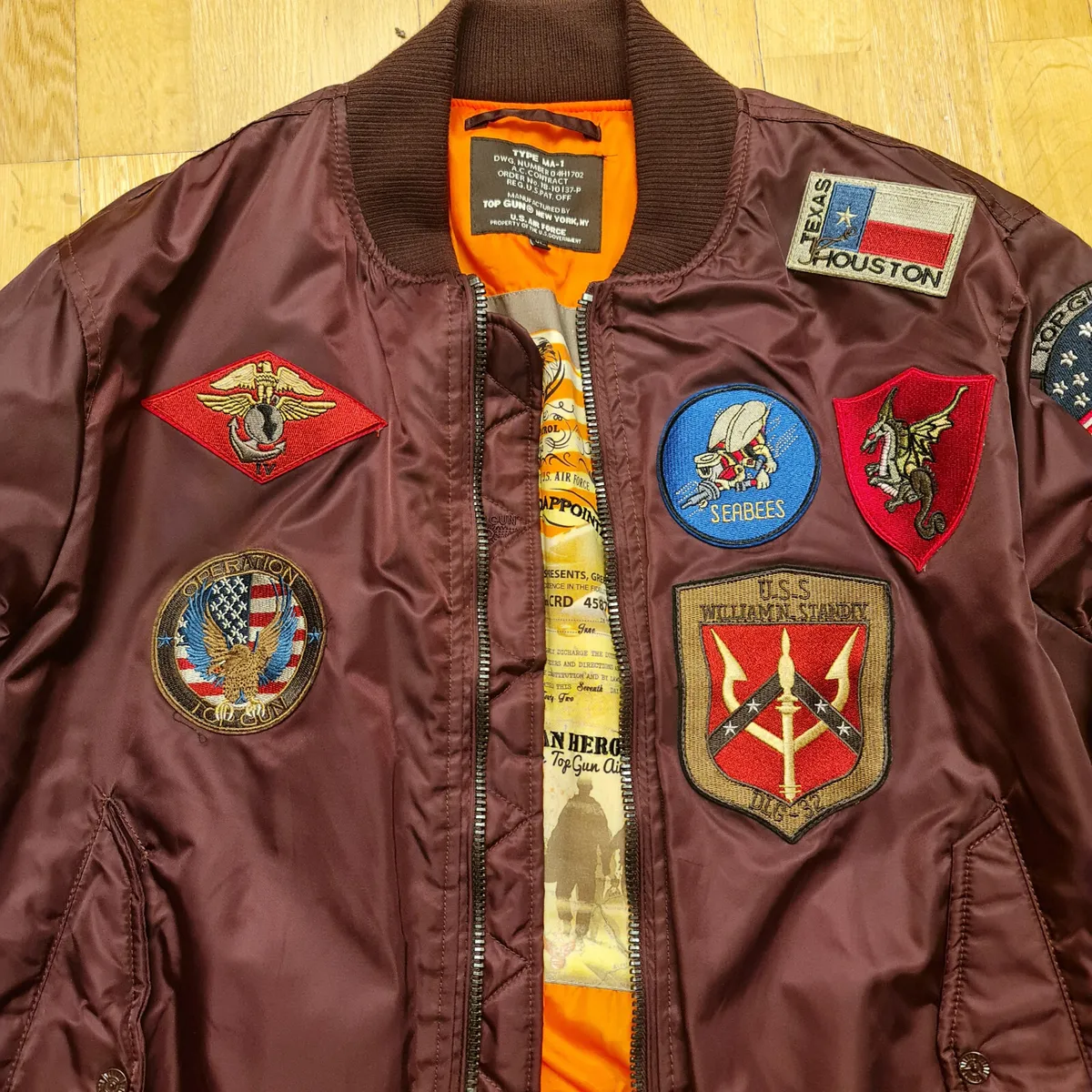 TOP GUN MA-1 Nylon Bomber Burgundy Men's Jacket With Patches