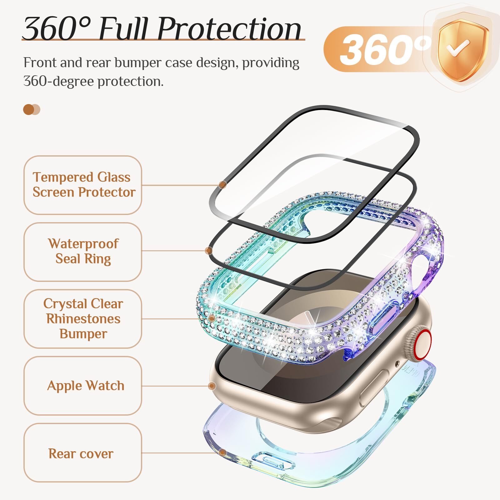 For Apple Watch 9/8/7/6/5/4/3/SE Diamond Bling Case Cover 38/40/41/42/44/45mm