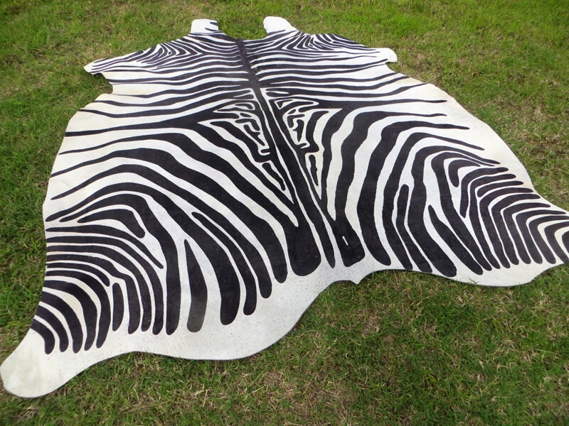 HUUUUUUGE !! ZEBRA BLACK & WHITE print printed Cowhide Rug natural Cow Hide Skin - Image 3 of 4