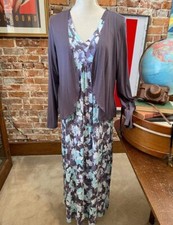 Carole Hochman Brushed Floral Lounge Maxi Dress Set Grey New Cardigan