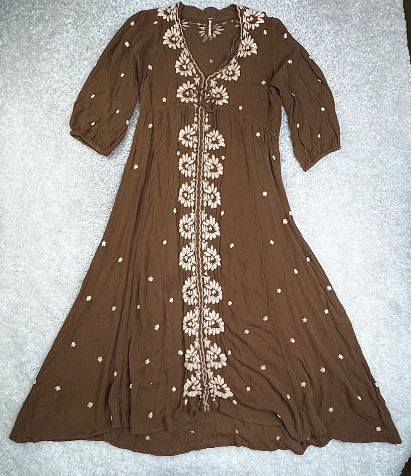 Free People Fable Embroidered Floral Midi Dress Womens Medium - Image 4 of 4