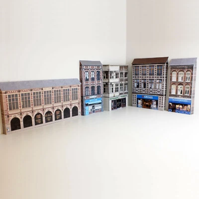 Card Low Relief OO Gauge Buildings High Street Shops Pack of 5 1/76 scale set10
