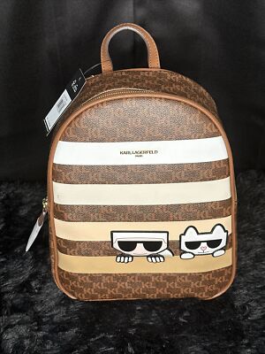 NWT Karl Lagerfeld Paris Brown Logo BACKPACK MEDIUM SZ NEW$198 AUTHENTIC