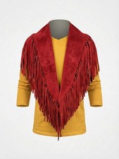 Women Burgundy Suede Leather Fringe Vest Western Cowboy Cowgirl Vintage Fringe