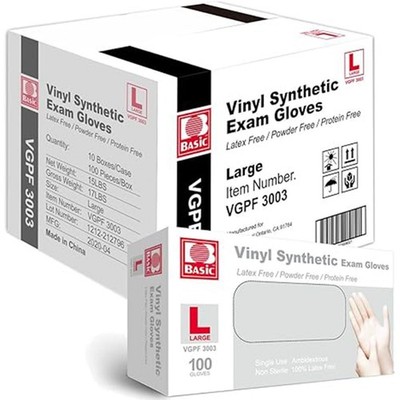 Jointown Basic Medical Clear Vinyl Exam Gloves - Large (Case of 1,000),