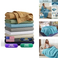 Tex Trend 100 Cotton Waffle Weave Blanket King Size Blue 90x108