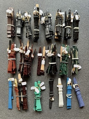 Lot of 89 pcs of 14-15-16 mm Leather Watch Straps Multicolour