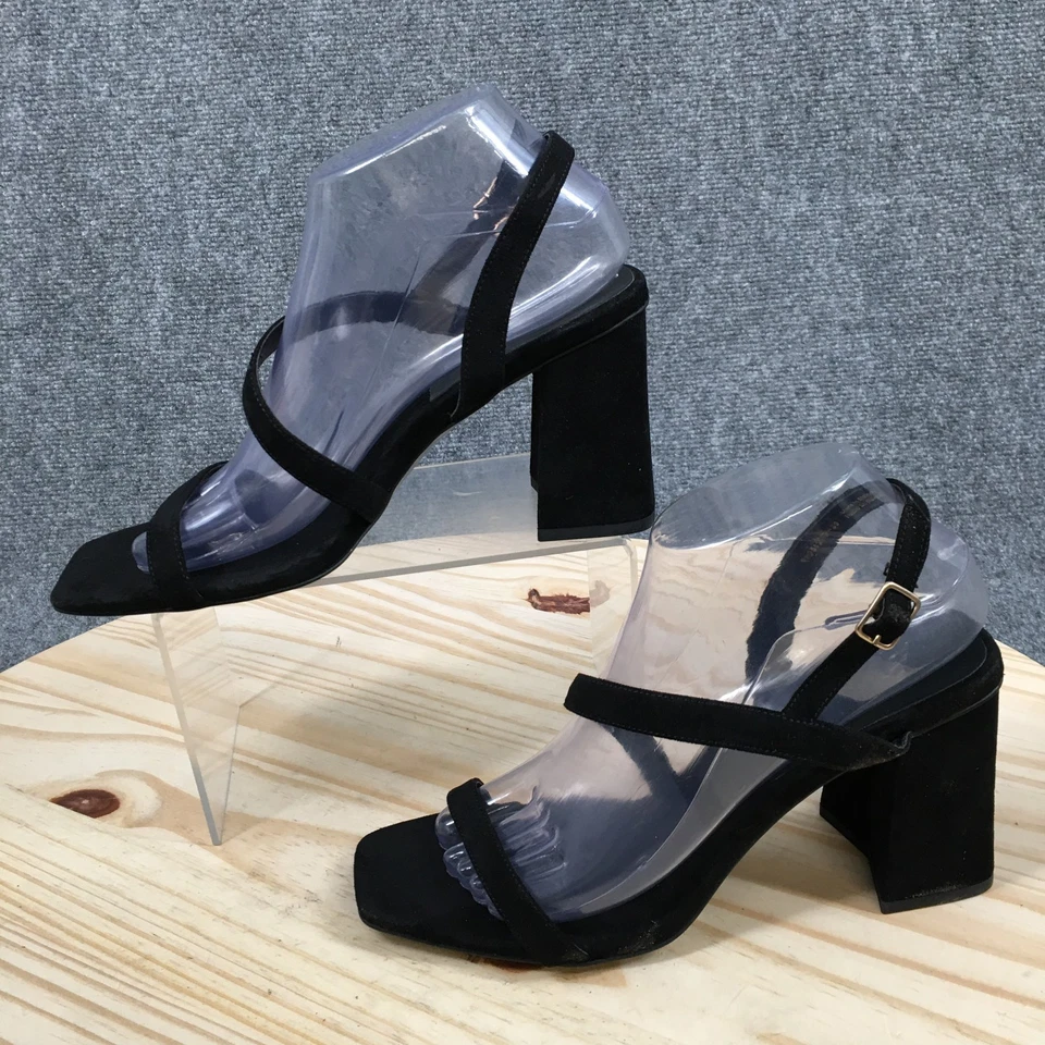 Sandalias Charles & Keith para mujer 39 negras correa al tobillo gamuza bloque tacones hebilla NUEVAS Foto 2 de 4