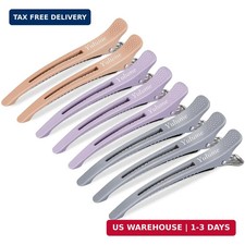Hair Sectioning Clips 8 Pack, No Crease Duckbill Clips with Silicone Band, 4.4 I