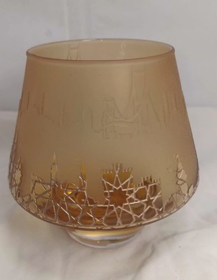 Pasabahce Magazalari Siluet Mumluk Etched Skyline Amber Glass Votive Holder