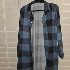 Long blue & black plaid Women's multi Shirt - button up long cardigan or tunic