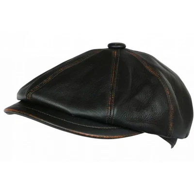 Casquette Gavroche Cuir Marron Classe Vintage Newsboy Wabash Aussie Apparel-M - Photo 1/4