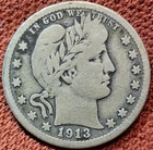 1913 D Barber Quarter Silver 25C Coin Nice F Coin