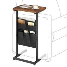 C Shaped End Table with Storage Bag, 28.3 Tall Small Side Table for Couch, Sl...