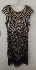 Babeyond 1920's Style Sequined Beaded Flapper Dress Great Gatsby Size:L 17.5"PTP