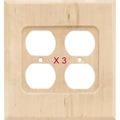 Double Duplex Outlet Wall Plate  Unfinished Wood  Brainerd 64651 Lot of 3