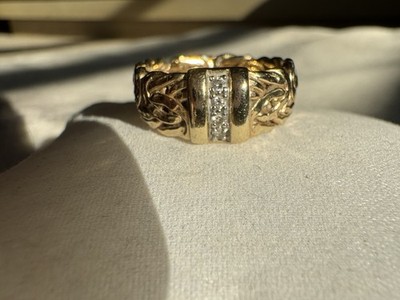 Atasay Kuyumculuk 14K Yellow Gold Byzantine Diamond 7mm Band Ring 3.5g