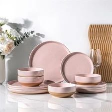 Ceramic Dinnerware Sets for 4, 12 Pieces Handpainted Plates and Bowls Set wit...