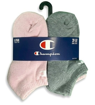 CHAMPION SOCKS GIRLS X6 - LOW CUT 263 - PINK GREY - SHOE 3Y-5Y / 6-8.5 6 PACK