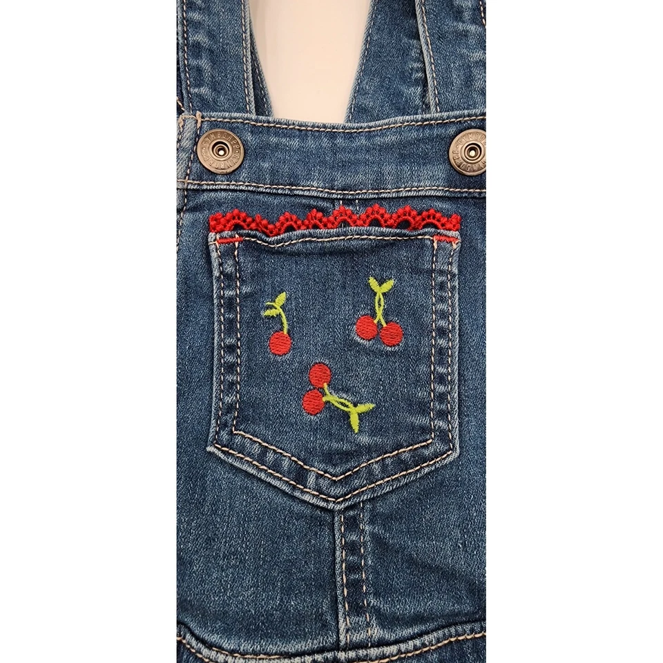Mono corto Gymboree Cherry Denim manga volantes 18-24 meses niños usado en excelente estado Foto 3 de 4