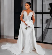 Luxury Mermaid Wedding Dresses Detachable Train Beaded Lace Crystals Bridal Gown