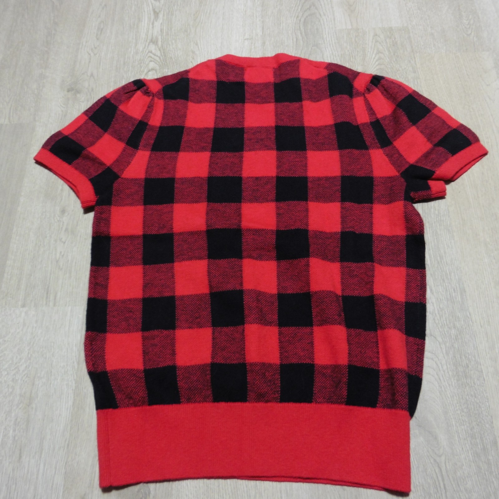 Polo Ralph Lauren Women's XS Cotton Wool Sweater Red Black Buffalo Plaid SS thumbnail 6