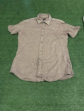 BOSS Hugo Boss Sharp Fit Slim Shirt Medium Brown Short Sleeve Button Down