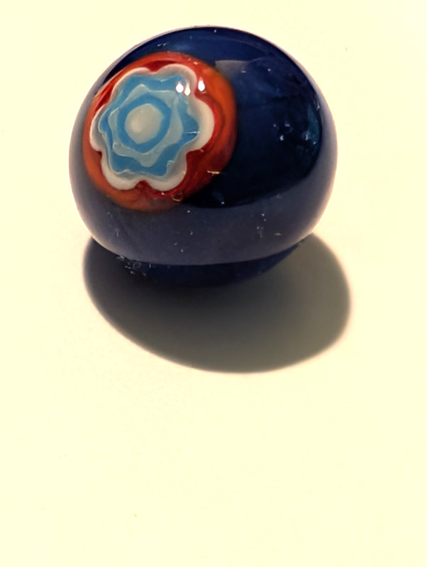 Vintage Blue Glass Ball. Cane Overlay. 4-way Shank. Small.
