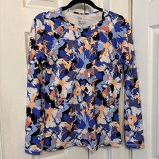 Athleta Women s LS Rash Guard Sz L Slim Compression Blue Floral