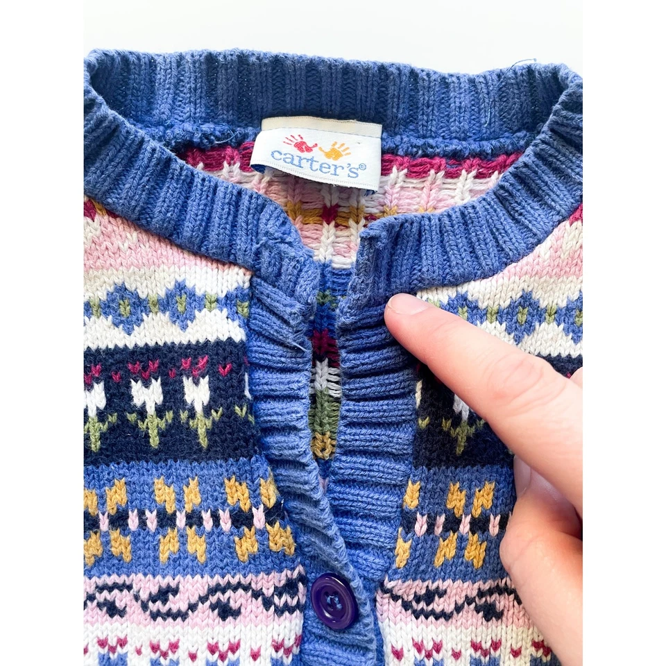 Cárdigan Suéter Gir'ls Vintage Carter's Algodón Tejido Fair Isle Primavera Talla 4T Foto 2 de 4