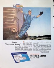 Original 1944 Vintage Print Ad: Union Pacific Railroad WWII Train Route Map Art