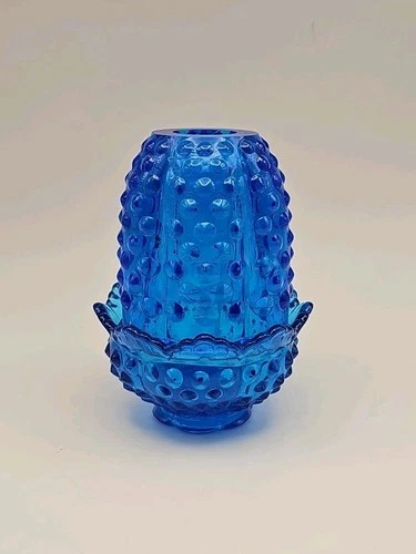 Vintage Fenton Glass Colonial Blue Hobnail Fairy Lamp Votive Candle Holder 5"