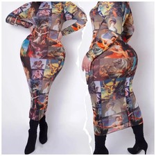 Plus size long sleeve mesh dress