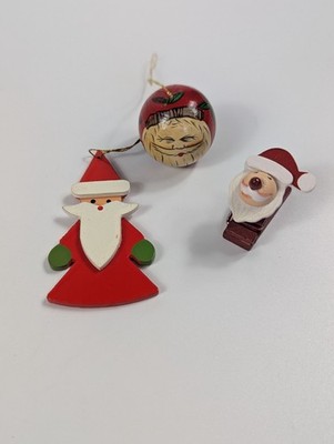 Wooden Santa Claus Christmas Ornaments Vintage Mixed Lot Of 3 Saint Nicholas 