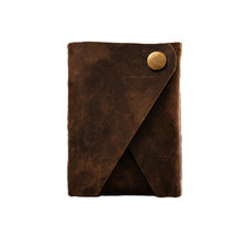 Handmade Leather Slim Card Holder, Minimalist Pocket Wallet, Rustic Brown Fold