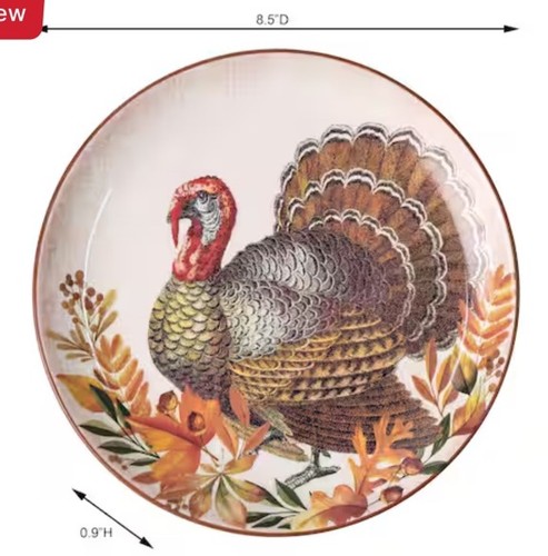 8.5" Turkey Ceramic Salad Dessert App Turkey Plate Holiday Plate Set Of 4 New - Picture 10 of 10