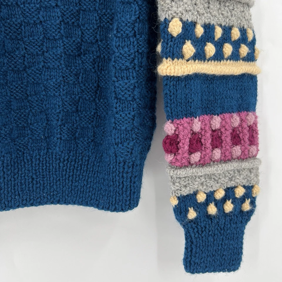 Vintage Retro 100% Pure Wool Knit Pom Pom Sweater Made In Uruguay Size Small - Image 3 of 4