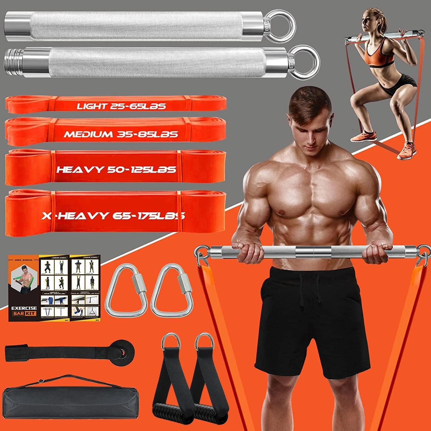 Ultimate Resistance Band Bar Set - 500LB, Full Body Workout at Home!