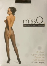 L/XL Miss O Fishnet Open Crotch Tights wth Design - P615 Black / 20Den Pantyhose