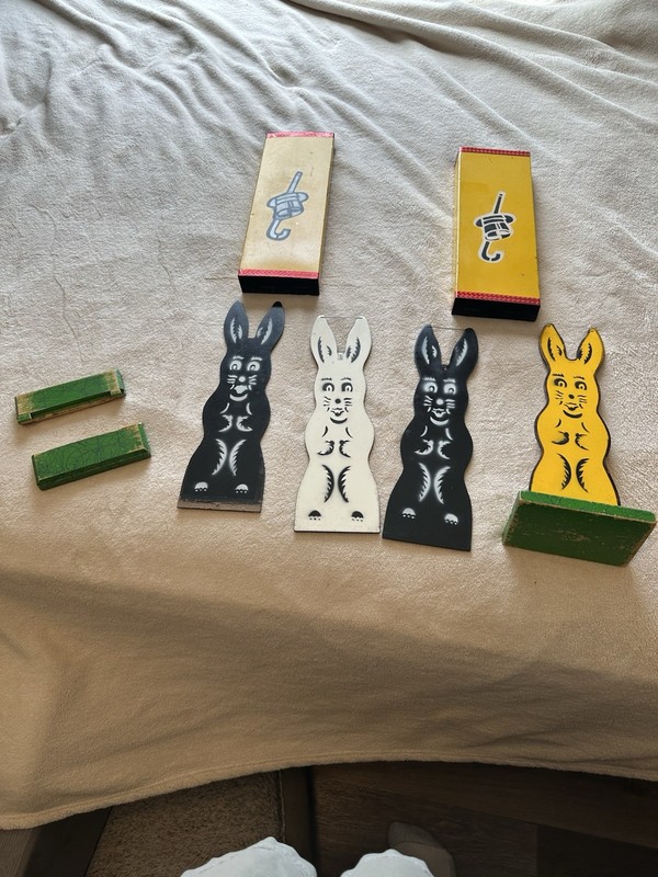 Magic Rabbit Cutout Figures Set w/ Illustrated Boxes & Green Wooden Blocks