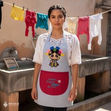Mexican Embroidered Bib Apron for Women Multicolor with Floral Design