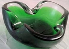 Vintage Murano Green Glass Bowl ~ Ashtray Art Glass Clear Rim 5.5"