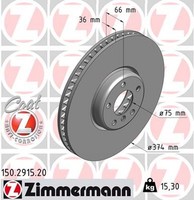 1X Zimmermann Bremsscheibe Coat Z 150.2915.20 FüR F07 BMW F01 F04 7Er F02 F03 B7
