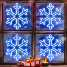  Christmas Neon Snowflake Light, 12 Inch Giant Snowflake Lights, Battery 4 Blue